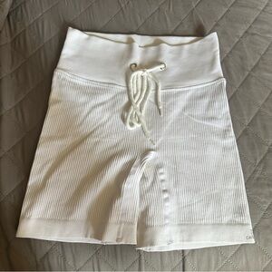 White Ribbed High-Waisted Shorts